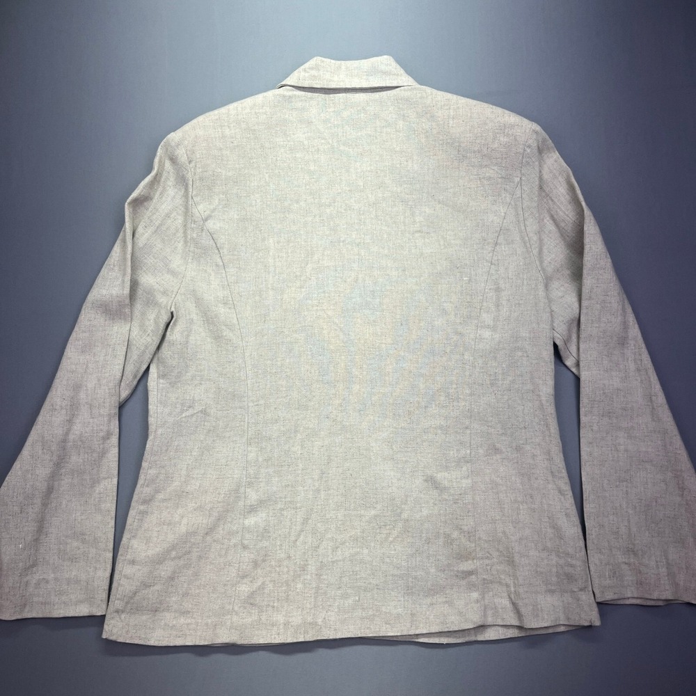 CLIO Linen Blend Jacket Zip Front Career Office Neutral Tencel Large Cottagecore - Picture 8 of 9